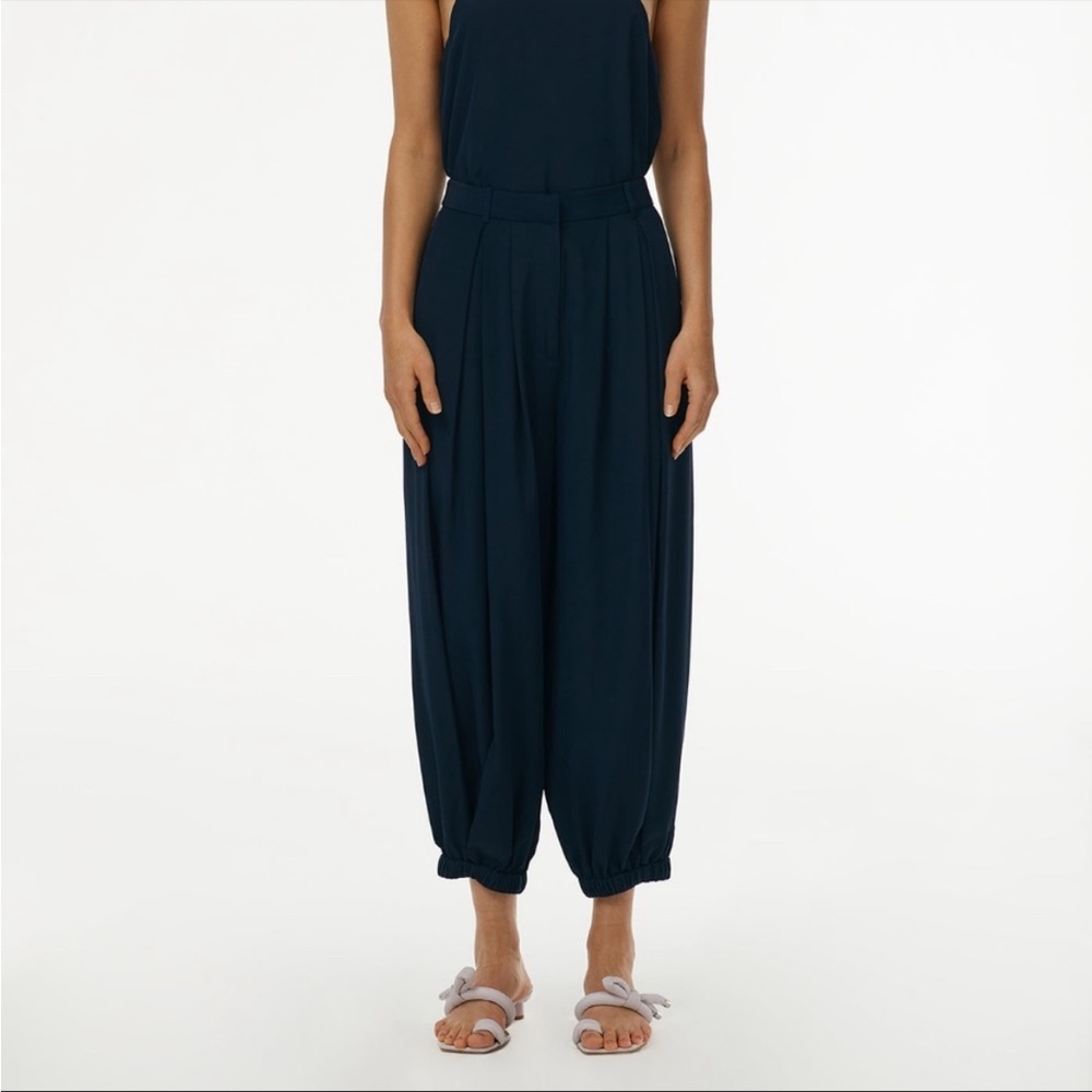 Tibi Eco Silk Pleated Balloon Pants in Navy - Picture 2 of 6
